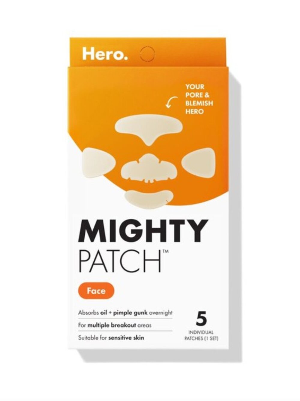 Hero Mighty Patch Face - 5ct: Vegan Hydrocolloid Spot Treatment for Acne-Prone